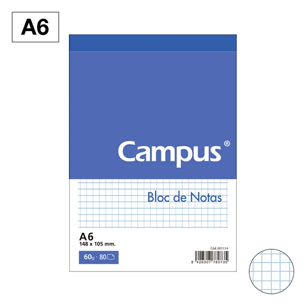 BLOC NOTAS CAMPUS A6 60G 80H CUADRÍCULA 4 MM