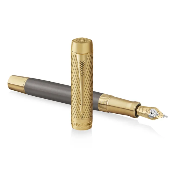 PARKER Pluma Estilográfica Sonnet Plata Cincelada Prestige Con Borde Dorado Punta Fina De Oro Macizo De 18 Quilates Colombia