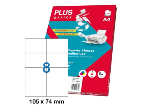 Etiquetas Autoadhesivas Plus Office 105 x 74 mm Cantos Rectos 8 x hoja Caja 100 Hojas