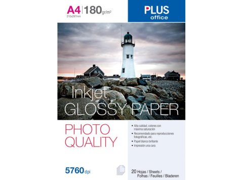 Papel Fotográfico A4 Plus Office Glossy Paper 5760 Dpi 180g 20 Hojas