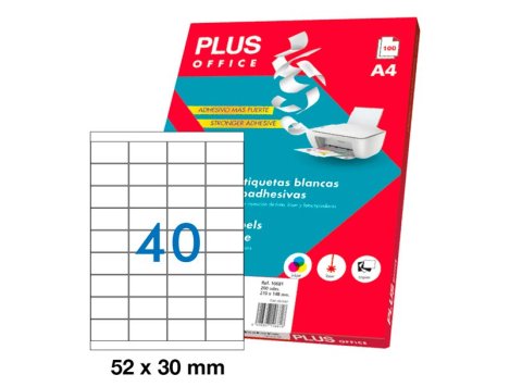 Etiquetas Autoadhesivas Plus Office 52 x 30 mm Cantos Rectos 40 x hoja Caja 100 Hojas