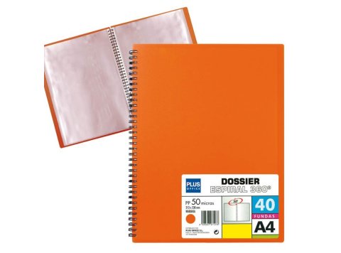 Carpeta Dossier Plus Office Espiral A4 40 Fundas Naranja