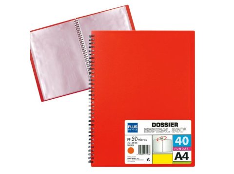 Carpeta Dossier Plus Office Espiral A4 40 Fundas Roja