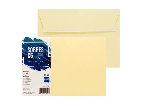 Sobre C6 Plus Office 114 x 162 mm 120g Color Crema 20 ud.