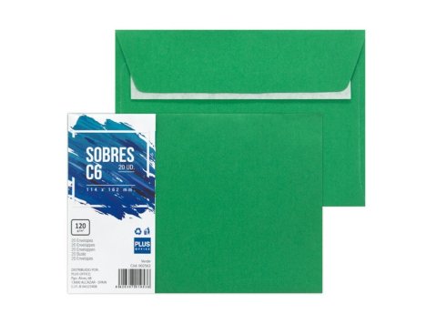 Sobre C6 Plus Office 114 x 162 mm 120g Verde 20 ud.