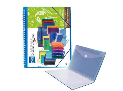Carpeta Plus Office Espiral Gomas A4 50 Fundas Azul