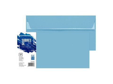 Sobre DL Plus Office 110 x 220 mm 120g Azul Pastel 20 ud.