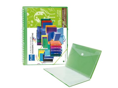 Carpeta Plus Office Espiral Gomas A4 20 Fundas Verde