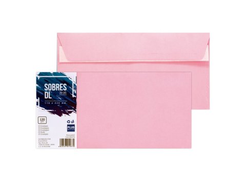 Sobre DL Plus Office 110 x 220 mm 120g Rosa Pastel 20 ud.