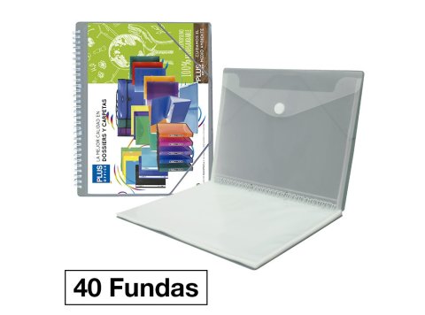 Carpeta Plus Office Espiral Gomas A4 40 Fundas Gris Manhattan