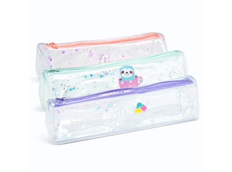 Portatodo Campus College Triangular Transparente Glitter 1 Cremallera 3 Colores