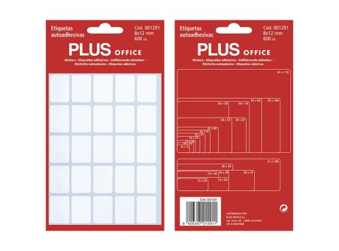 Etiquetas Autoadhesivas Plus Office 8 x 12 mm 600 Etiquetas 5 Hojas
